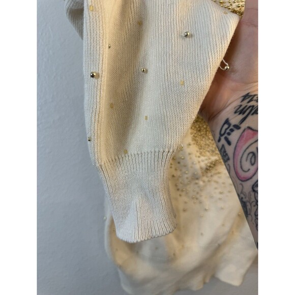 Vintage 80s Bonnie Boerer Heavy Gold Beaded Cowl Neckline Sweater Loose Beads - Picture 10 of 11